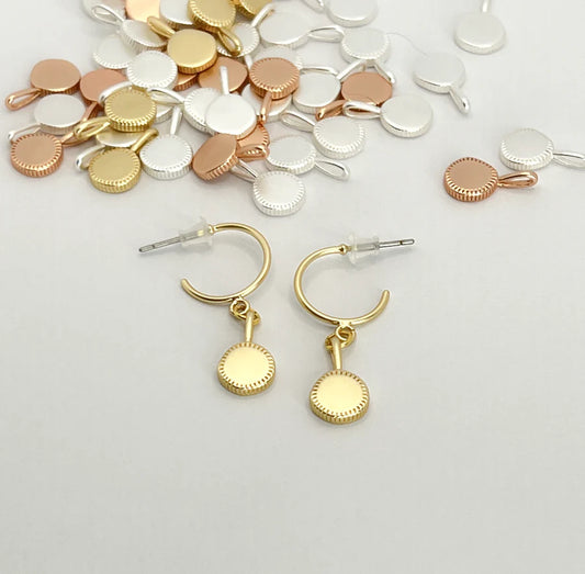 Round Drop Gold Pendant on hoop earring
