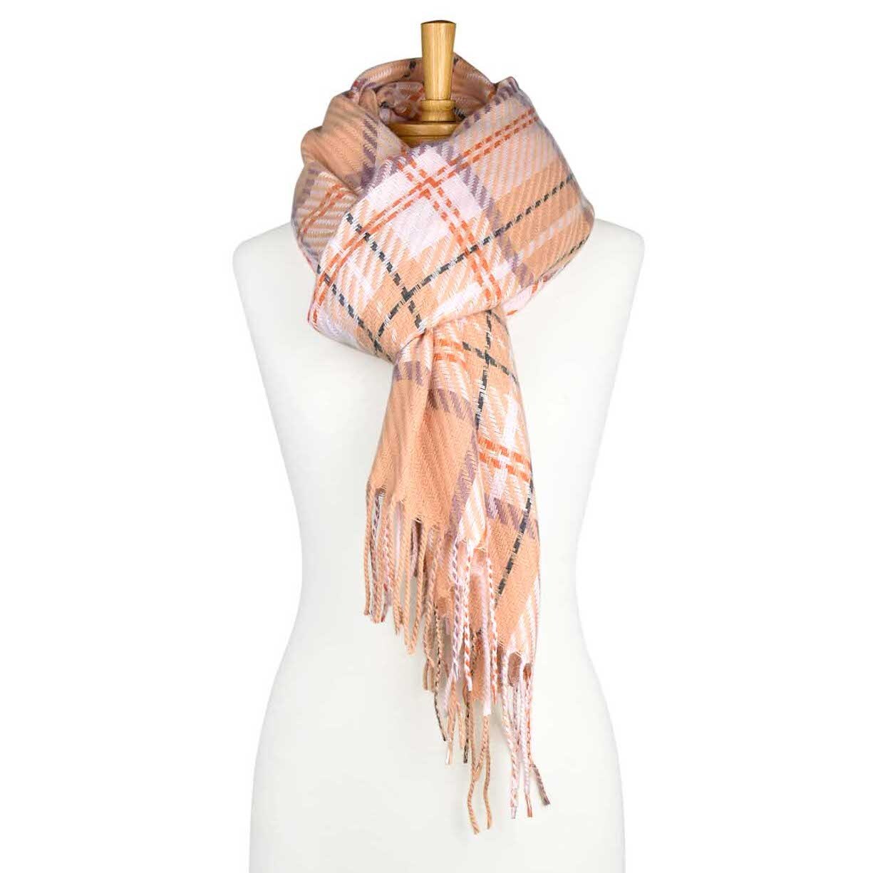 Pink Plaid Check Scarf